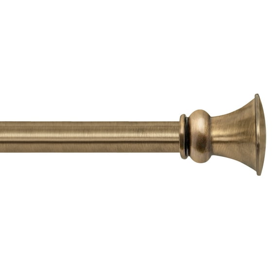 Deco Window 36 to 66 inches Adjustable Curtain Rod for windows with Trumpet Shaped Finials (1" Dia, Golden Antique Brass)