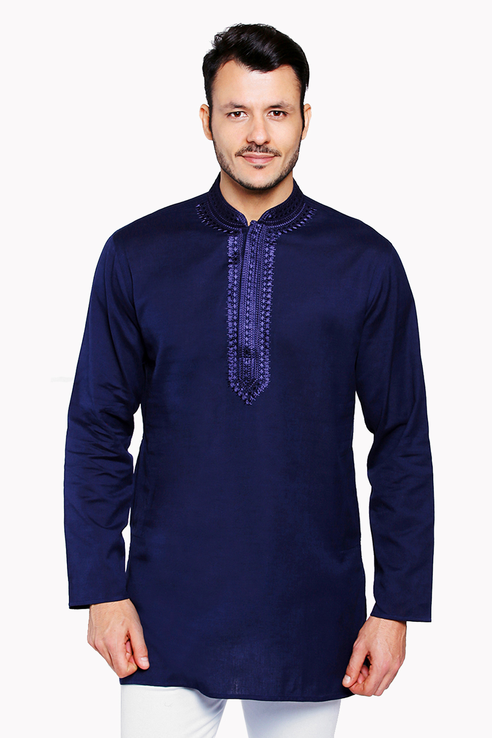 Shatranj Men's Mandarin Collar ThighLength Classic Kurta Tunic With