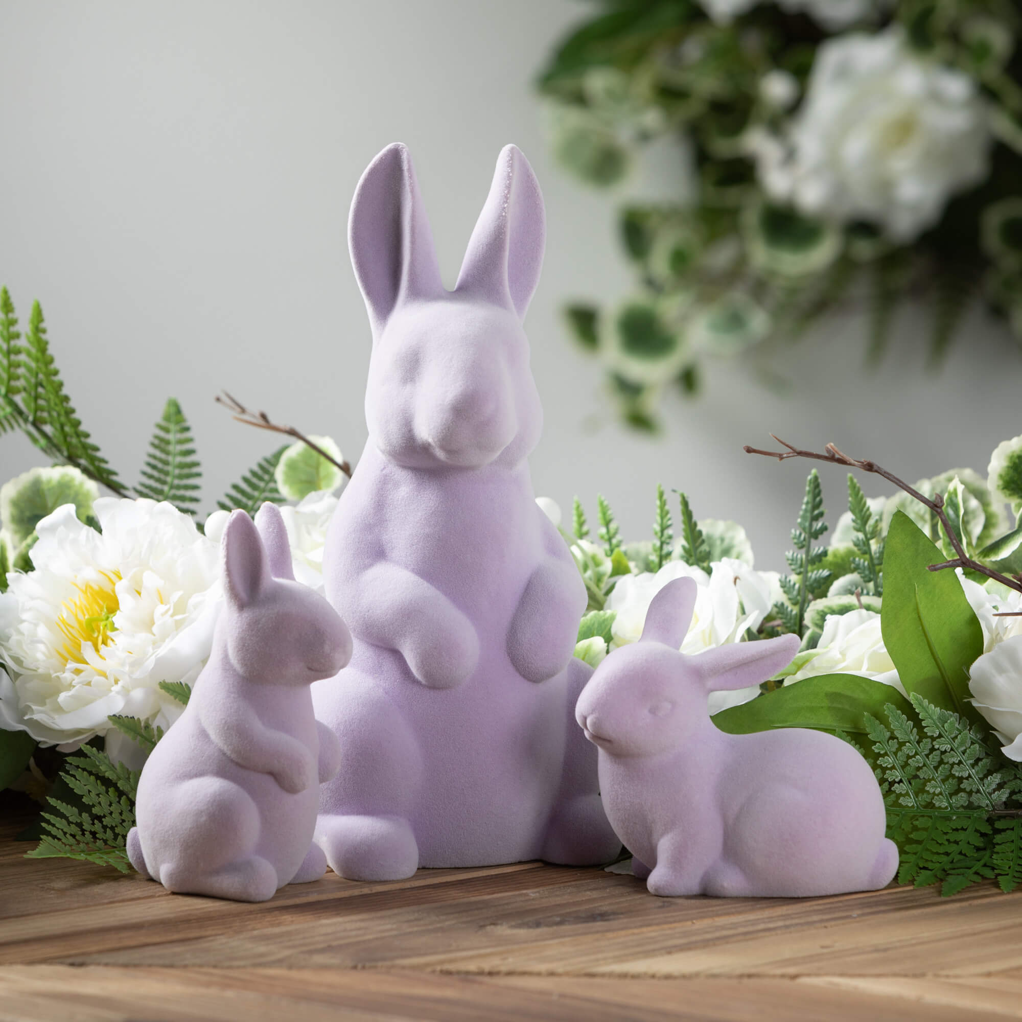 Sullivans 5.5" & 4.25" Lilac Velveteen Bunny Set of 2, Ceramic