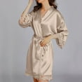 thumbnail image 6 of QUYUON Womens Satin Robe Silk Kimono Bathrobe Bridesmaid Wedding Bridal Party Robes Women 3/4 Sleeve Lace Trim V Neck Pajamas Short Nightgown Lingerie Sleepwear with Belted Khaki-C L, 6 of 8