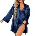 thumbnail image 1 of Yuyuzo Ensembles de Pyjamas en Satin pour Femmes, Cardigans à devant Ouvert avec Ceinture et Dentelle, Robe de Nuit à Col en V Profond, Peignoirs, 1 of 7