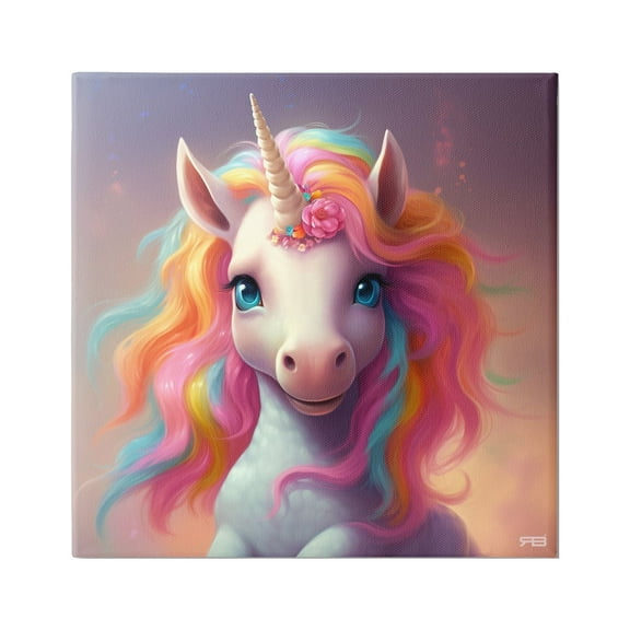 Stupell Industries Happy Baby Unicorn Fairy Tales & Fantasy Painting Gallery Wrapped Canvas Art Print Wall Art, 17 x 17