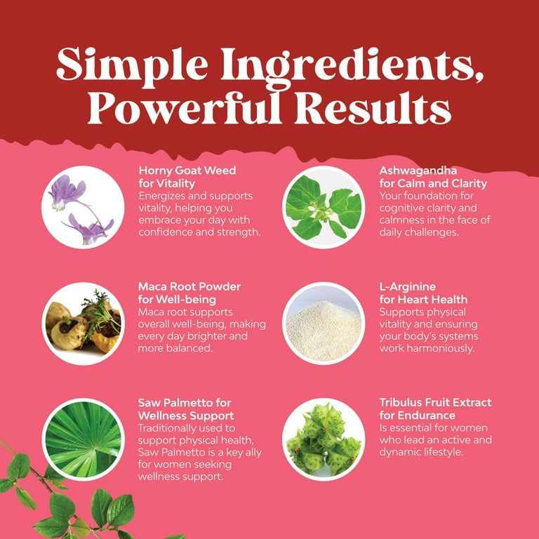 Horny Goat Weed for Women Complex - Invigorating Female Enhancing Blend with Ashwagandha Panax Ginseng and Maca Root Capsules for Women for Increased Drive Energy and Mood and Decreased Dryness