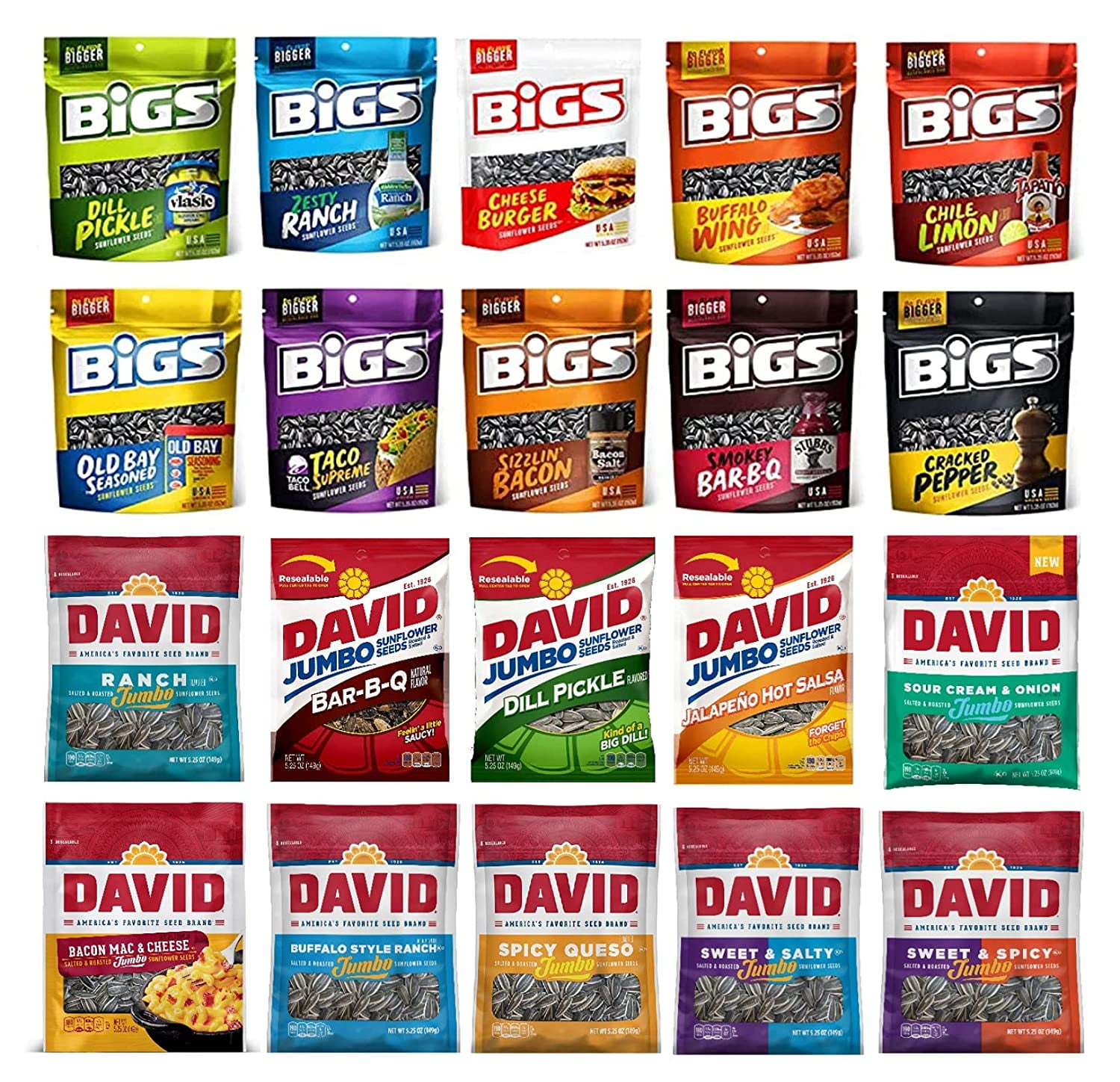 Sunflower Seeds Ultimate Variety Pack by BIGS and DAVID 20 Unique