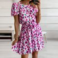 thumbnail image 1 of Qiopertar Robe d'Été Décontractée à Col Rond Imprimé Manches Courtes Ceinture Grandes Économies de Vacances! Moins de 5$ jusqu'à 90 % de Réduction, 1 of 6
