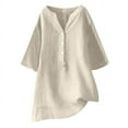 thumbnail image 4 of SDNall Button Up Shirt Women Loose and Versatile V-Neck Long Sleeved Cotton Linen Tops, 4 of 9