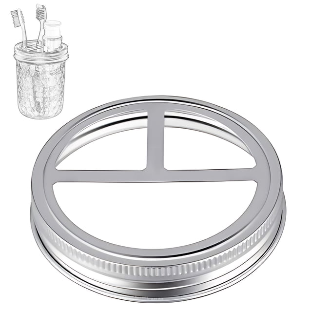 1Pcs Replacement Mason Jar Toothbrush Brush Holder Lids for 3 Inch Caliber Jars with 3 Compartment Stainless Steel Multifunctional Glass Jar Cover for Pen Toothbrush Storage