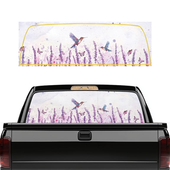 Psesaysky Lavender Hummingbird Rear Window Decals for Trucks, 66.9 x 22.4 Inches Vinyl Decal, Weatherproof Stain-resistant for Most Pickup Trucks SUV