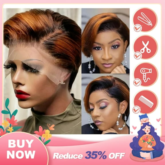 Dopi Short Pixie Cut Bob Wig Straight Hair Lace Front Bob Wigs for Black Women 150% Density Synthetic Ombre Gold Blonde Short Pixie Wig for Daily Use(2Pack)