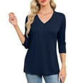 thumbnail image 4 of Mittory 3/4 Length Sleeve Womens Tops Casual V-Neck Ladies Shirts Summer Elbow Length Printed,Plain t Shirts Outfits, 4 of 8