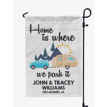 Printtoo White Home Is Where We Park It Retro Camp Trailer CampingFlagCustom Personalized Camping Flags For Campers Double Sided CampsiteFlag