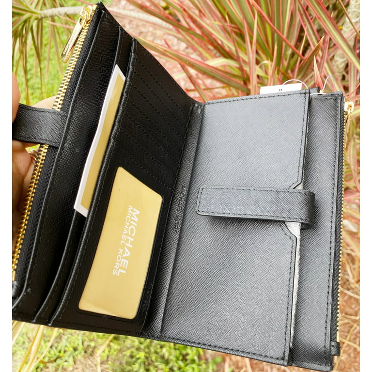 MICHAEL Michael Kors Jet Set Double Zip Wristlet (Natural/Black) Handbags -  Yahoo Shopping