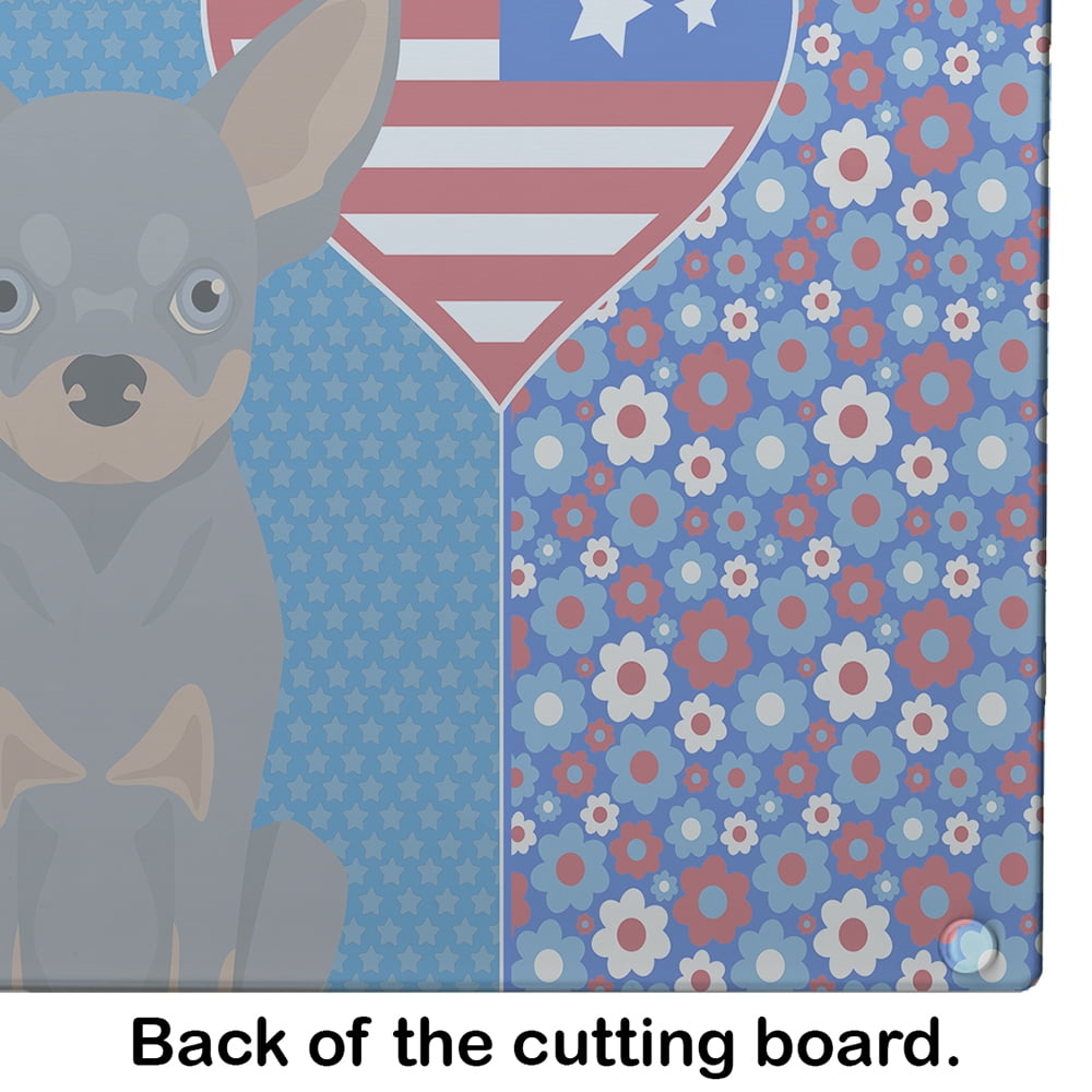 Blue and Tan Chihuahua Glass Cutting Board Large 12 in x 15 in