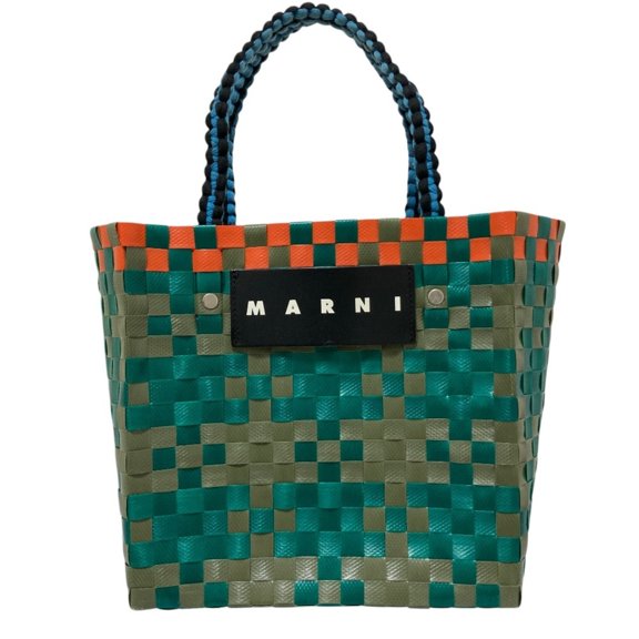 Pre-Owned MARNI Jersey Handle Mini Basket Handbag, Green/Orange, Women's