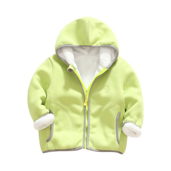 Lovskoo 2-7Y Boys and Girls Polar Fleece Jacket Trendy Solid Color Cute Plush Thick Keep Warm Zipper Hoodie Outerwear Winter Coat Green