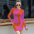 thumbnail image 6 of Pink Orange Wavy Abstract Art Women's Long Sleeve Bodycon Dress Soft Stretchy For Everyday Wear And Special Occasions, 6 of 6