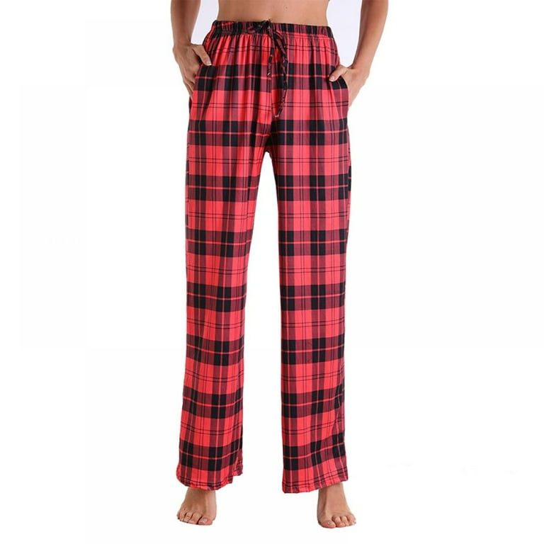 Newway Womens Plaid Sleep Pants Workout Joggers Pants Drawstring