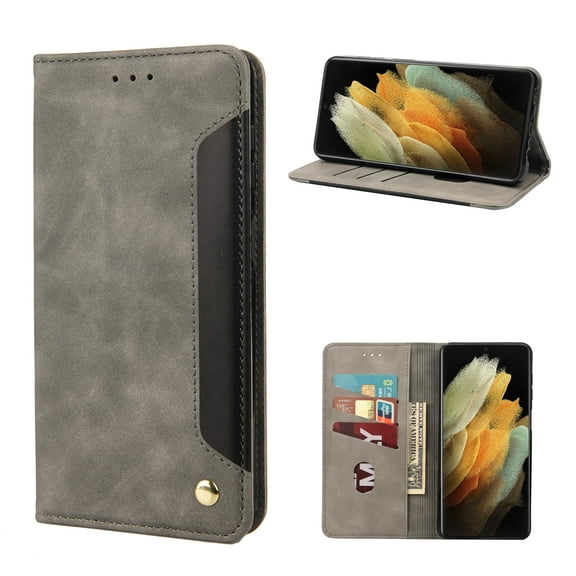 Allytech Galaxy S22 Ultra 6.8" Case Wallet, PU Leather Folio Flip Cover Folding Kickstand Cards Holder Shockproof Anti-scratch Protection Wallet Case Cover for Samsung Galaxy S22 Ultra, Gray