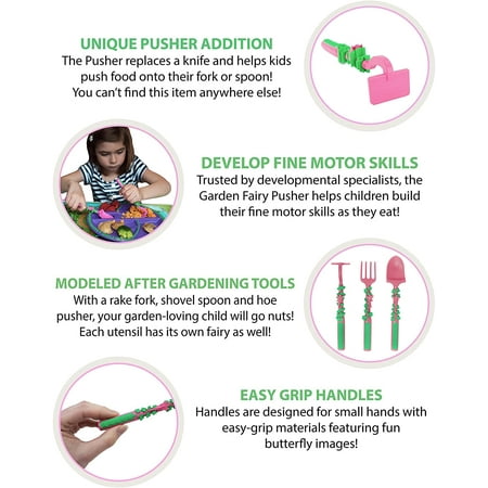 Constructive Eating Made in USA Garden Fairy Set of 3 Utensils for Toddlers, Infants, Babies and Kids - Made With Materials Tested for Safety