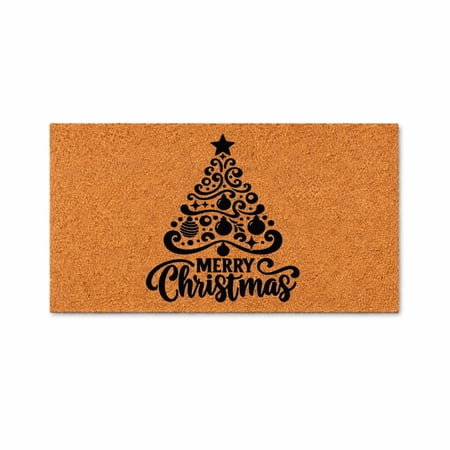 Merry Christmas Doormat, Christmas Tree Design, Holiday Welcome Mat, Front Porch Entry Rug, Indoor Outdoor Door Mat 7554 (16x24 inches) 7554