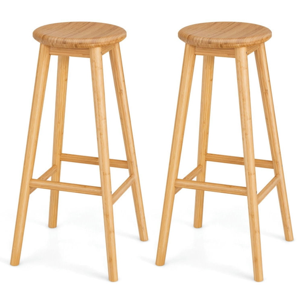 GVN Set of 2 Bamboo Backless Pub Barstools with Round Seat and Footrest-Natural, Bar Height Stools, Counter Height Bar Stools for Kitchen, Dining Room GVN Set of 2 Bamboo Backless Pub Barstools with Round Seat and Footrest-Natural, Bar Height Stools, Counter Height Bar Stools for Kitchen, Dining Room