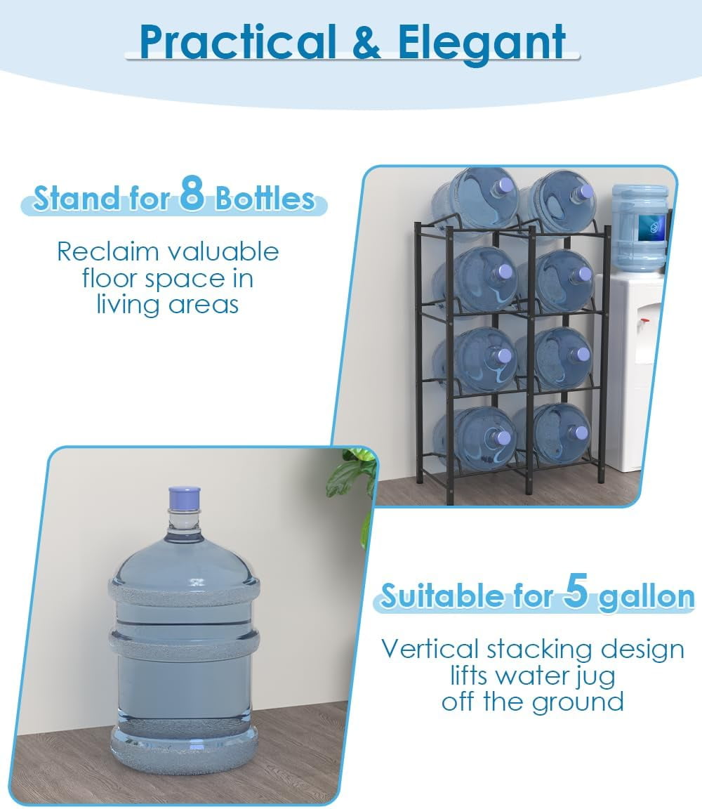 5 Gallon Water Jug Holder, Detachable 3 Tier Water Bottle Holder, Heavy Duty Water Jug Rack with 3 Slots, Water Bottle Storage for Home, Office, Garage, Black