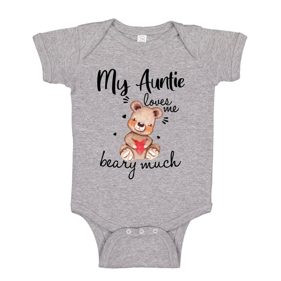My Auntie Loves Me Beary Much Baby Bodysuit One Piece NB Athletic Heather