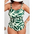 thumbnail image 4 of SKQIT Plus Size Tropical Leaf Print One Piece Swimsuit, Removable Straps Ruched Tummy Control Backless Bathing Suit for Curvy Women, 4 of 6
