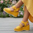 thumbnail image 3 of Rokment Womens Bow Platform Wedge Dressy Sandals Fashion Casual Leather Open Toe Ankle Strap Chunky Heeled Dress Summer Shoes for Bride Wedding Business Yellow Size 8.5, 3 of 8