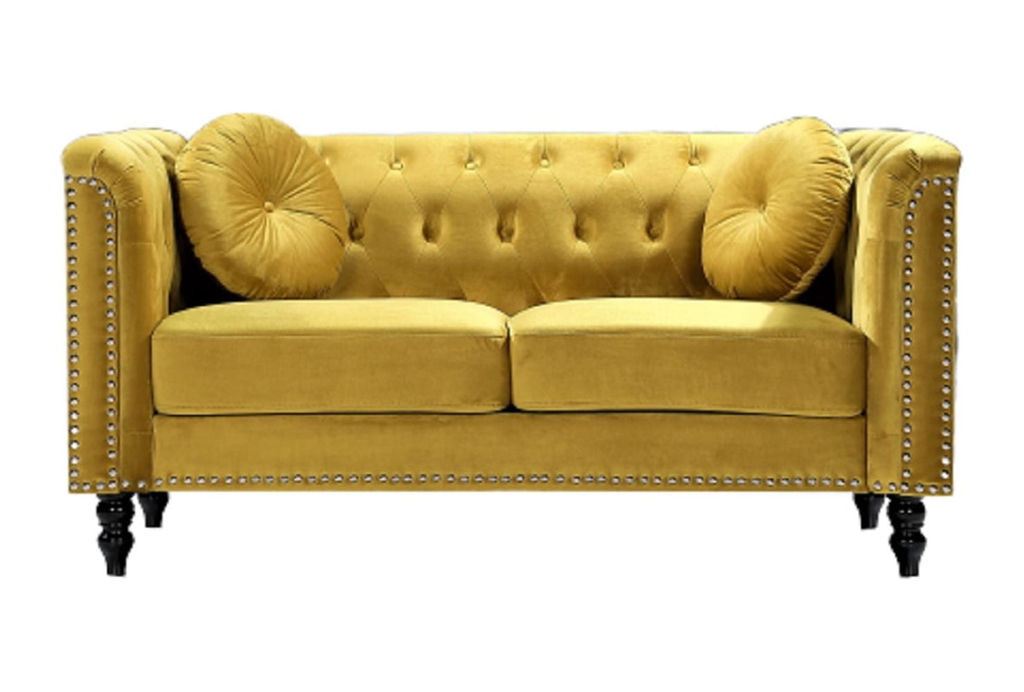 Uspridefurniture Lueck 64.2'' Velvet Rolled Arm Chesterfield Loveseat, Yellow