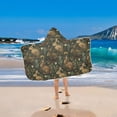 thumbnail image 2 of Yayeee Kids Hooded Towel with Hand Pockets Beach Soft Absorbent Bath Wrap 50 x 23.5 inch, Brown Floral Rabbits Pattern, 2 of 5