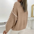 thumbnail image 5 of Ladies' Color Blocking Loose Casual Round Neck Knitted Sweater Long Sleeved Sweater Top for Fall Winter Statement Looks,Khaki,S, 5 of 6