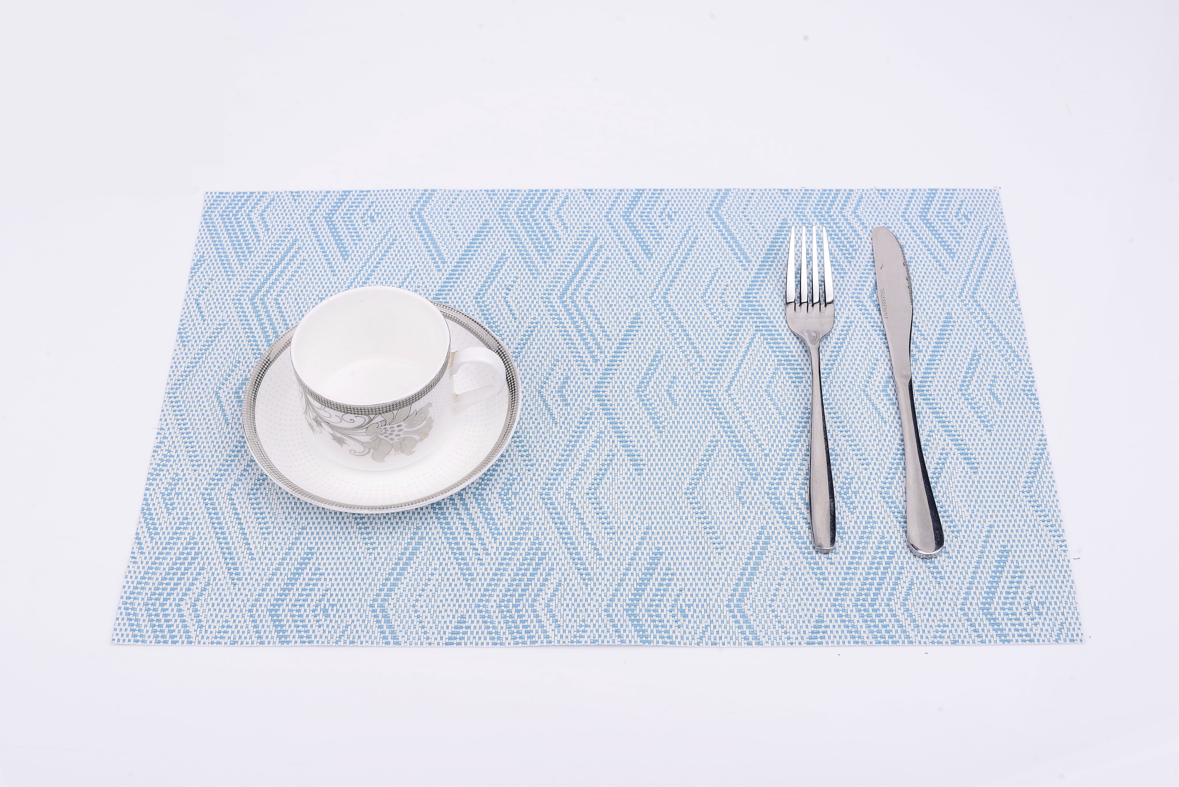 Diamond Woven Vinyl Placemats With Diamond Woven Design Reversible 13 x 19 Rectangular Placemat Set of 6 in Blue
