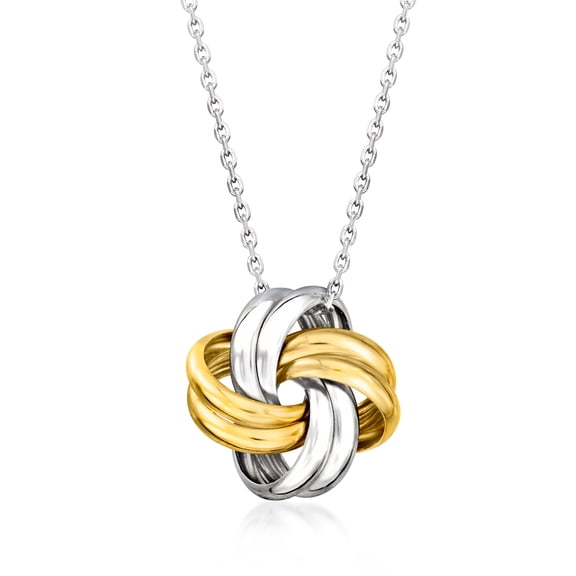Ross-Simons Italian Sterling Silver and 18kt Gold Over Sterling Love Knot Necklace, Women's, Adult