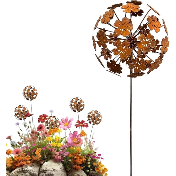 Decorative Garden Stakes Outdoor Garden Decor Ground Stakes Rustic Adjustable Petals For Fence Patio Lawn Pathway Walkway（11.8in）
