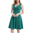 thumbnail image 2 of KaLI_store Spring Dresses for Women Women's Casual Flowy Pleated Loose Dresses Short Sleeve V Neck Ruffle Leopard Print High Waist Dresses Green,XL, 2 of 5