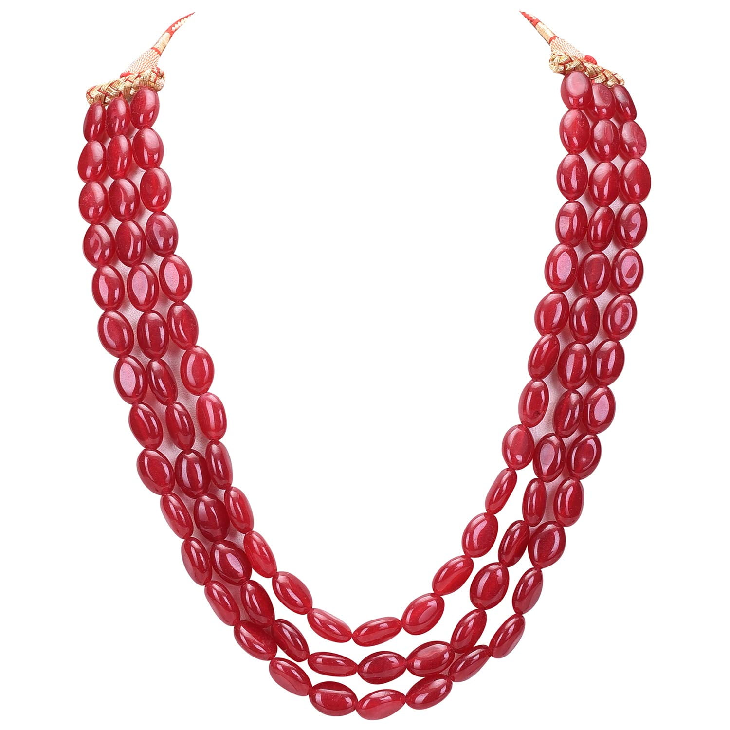 Ratnavali Jewels Red Quartz Triple Layer Beads Stone Strand Fashion