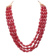Ratnavali Jewels Red Quartz Triple Layer Beads Stone Strand Fashion Necklace Women
