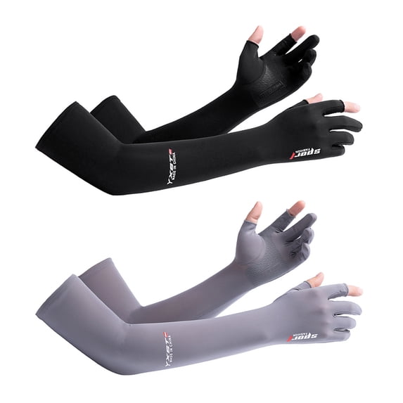 2 pairs of summer sunscreen breathable ice silk extended two-finger glove arm sleeves