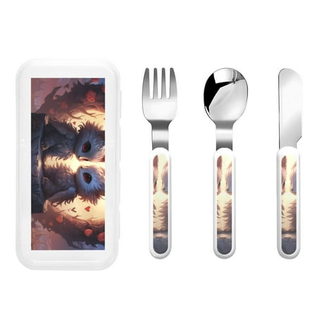 

Lukts Romantic Rose Animal Couple for Children s Knife Fork and Spoon Three-Piece Set Stainless Steel Children and Toddler Safety Cutlery with Outer Box