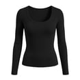 thumbnail image 7 of SuTry Womens Scoop Neck Top Long Sleeve Ribbed Knit Slim Fit Stretch Fabric Basic Tee Shirt Casual Everyday Wardrobe Staple, 7 of 7