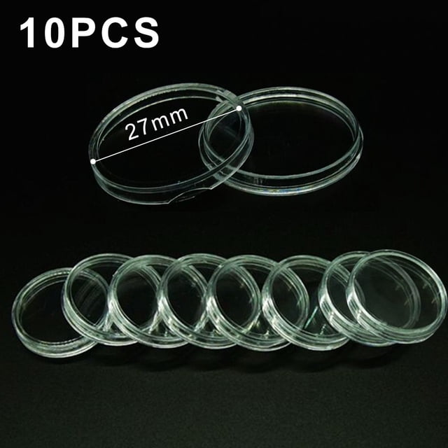 Bgsha 10/25pcs 27mm Transparent Plastic Coin Holder Coin Collecting Box Case Capsule