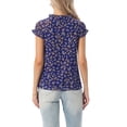 thumbnail image 3 of INSPIRE CHIC Valentine's Day Women's Floral Blouse Short Cap Sleeve Chiffon Casual Ruffle Tops M Royal Blue, 3 of 6