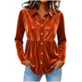 thumbnail image 2 of Party Tops for Women Sequins Velvet Patchwork Button Down Collar Dressy Blouses Long Sleeve Elegant Shirts (XL, Orange), 2 of 6