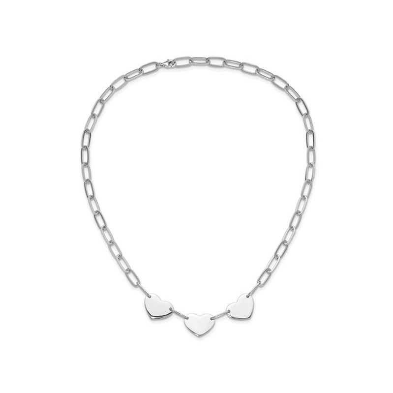 Collier Trombone en Argent Sterling à Triple Cœur (17,5 Pouces)