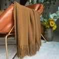 thumbnail image 2 of Knitted Throw Blanket with Tassels Bubble Textured Lightweight Throws for Couch Cover Home Decor (Caramel, 50x60), 2 of 5
