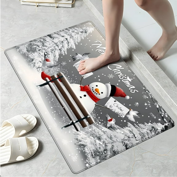 YIMEIS Merry Christmas. Merry Christmas, Snowman. Flannel Soft Kitchen Rugs Non Slip Washable,, Throw Rug, Anti-Fatigue Non-Skid Runner Rug, Floor Mat, Doormat, Living Room Laundry Bathroom
