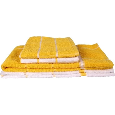 MALLOWEX Kitchen Towel and Dishcloth Set, Pack of 4 | 12 x 12 and 16 x 26 Inches | Super Soft and Absorbent Dish Towels |100% Cotton Dish Rags for Drying Dishes | Quick Drying Tea Towels | Yellow