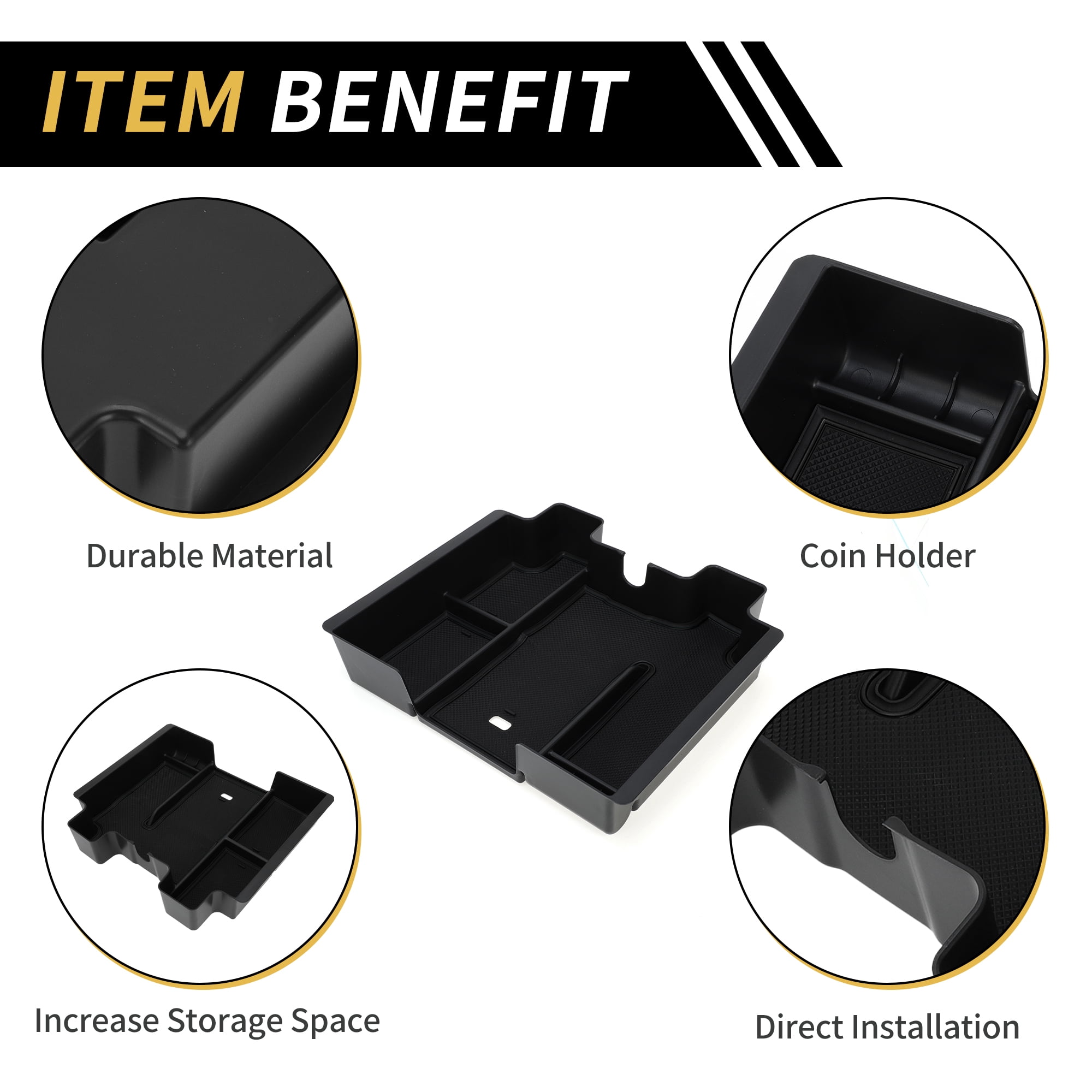 Unique Bargains Full Center Console Organizer Tray for Chevy Silverado 1500 for GMC Sierra 1500 2019-2022 Armrest Storage Box Insert Tray Full Console w/Bucket Seats ONLY Plastic Black