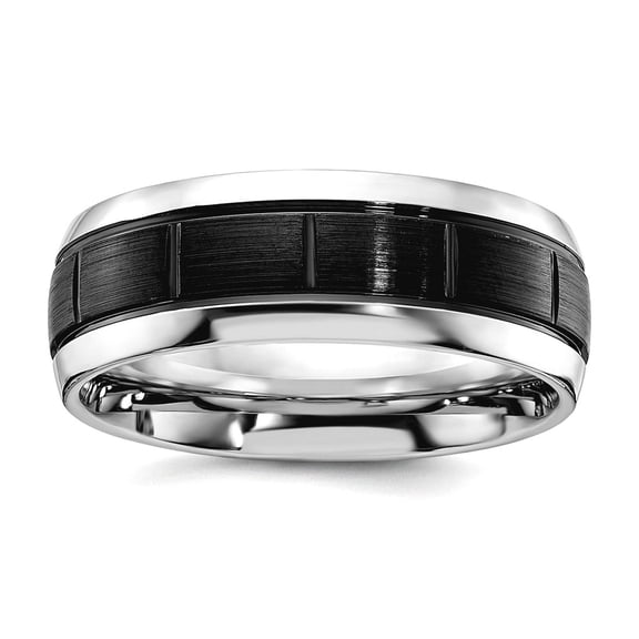 Cobalt Polished With Brushed Black Ip Plated Grooved Center 8mm Band Size 10 Ring for Women and Men